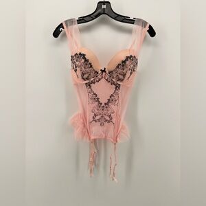 Victoria’s Secret pink bustier top with black lace details 34D nwt lingerie
